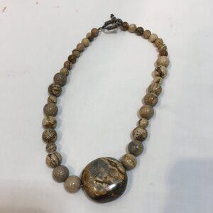 Natural polished stone strand necklace 15" slip ring latch